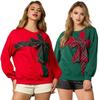 Рождественская толстовка с капюшоном для женщин с круглым вырезом и длинным рукавом, клетчатый принт, декор в виде банта, спорт