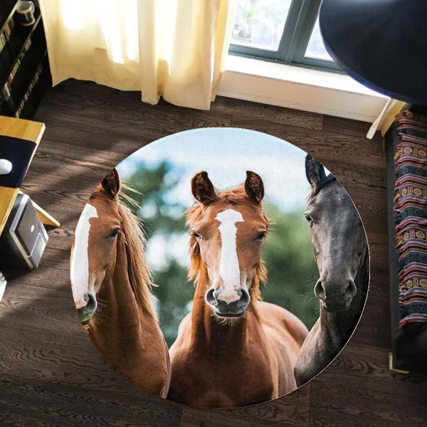 Круглый ковер с 3D огненной лошадью, круглые коврики с животным принтом, черный коврик для гостиной, компьютерного стола и стула, напольный коврик, коврик для прикроватной тумбочки