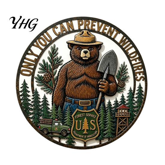 Spiritual Symbol Wall Sign Only You Can Prevent Wildfires Metal Sign, Vintage Round Bear Iron Hanging for Garden Decor, Funny Retro Tin Home, Garage,