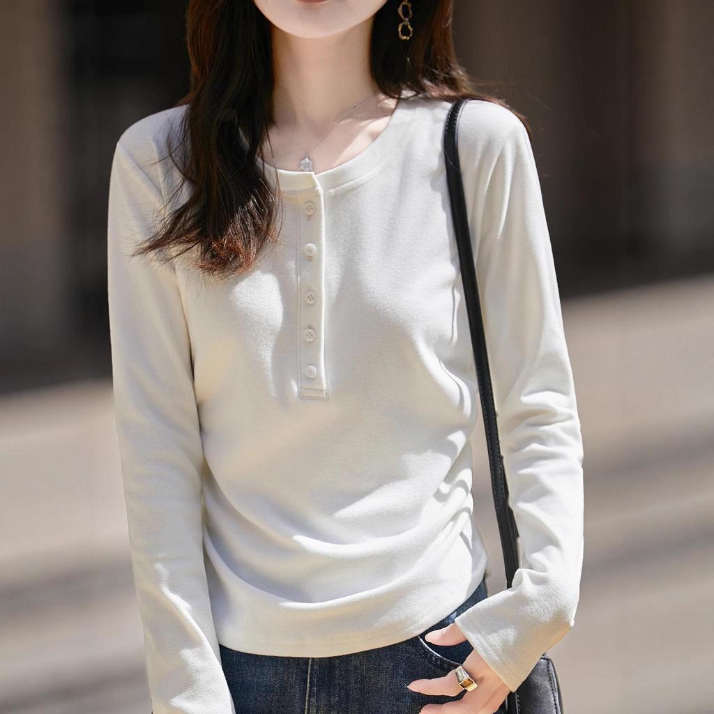 Женский трикотажный топ с длинными рукавами и плиссировкой высокого класса - Круглый вырез, Модный и удобный для осени/зимы