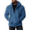 Winter Men Sweater Hooded Zip-up Long Sleeves Drawstring Thick Plush Solid Color Cardigan Pockets Mid Length