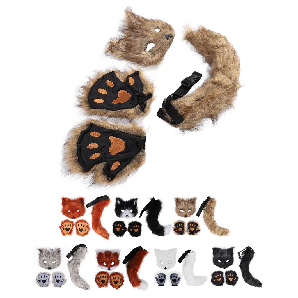Лисий чехол для лица перчатки хвосты комплект пушистый плюш искусственный мех мягкий приятный для кожи костюм аксессуары животное 