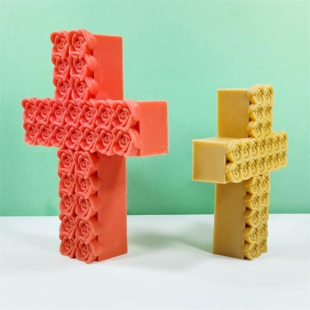 Rose Cross Candle Silicone Mold Rose Blossom Candle Molds DIY Handmade Soap Resin Mold Concrete Gypsum Mould Decorations
