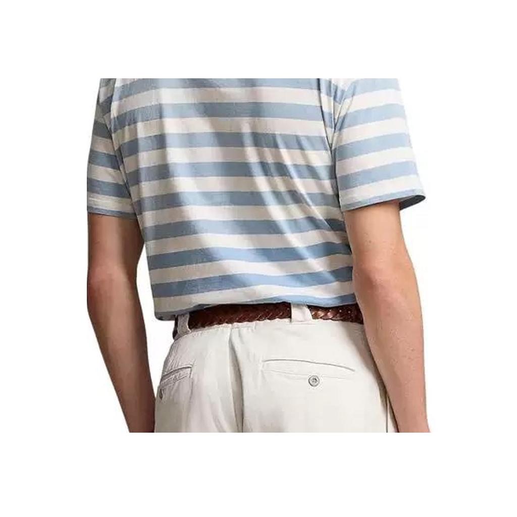 Мужская футболка Polo Ralph Lauren с принтом логотипа в виде букв, в полоску, с круглым вырезом и короткими рукавами, синяя 710941840-001