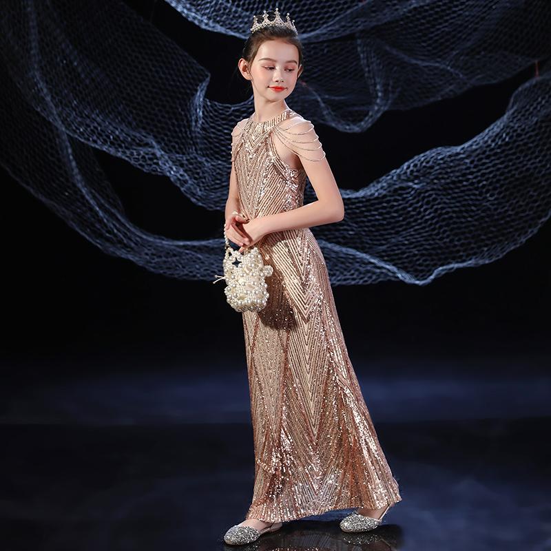 Роскошное блестящее детское платье принцессы с русалкой, блестящее платье с блестками для девочек 2 лет, 10, 12 лет, 14 лет, элегантное вечернее платье русалки для подростков