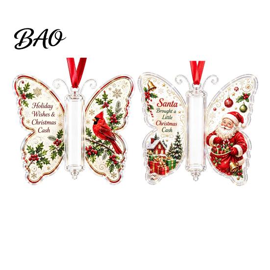 Personalized Gift for Colleagues 2Pcs Acrylic Butterfly Money Holder Hanging Ornaments, Decorative Cash Pendant Christmas Unique Birthday Present