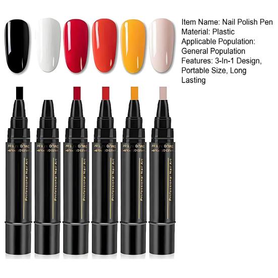 6 шт. 3-в-1 ручка для лака для ногтей быстросохнущая без УФ акриловая краска ручка для ногтей водостойкая портативная для путешествий дома салона DIY женская ручка для нейл-арта