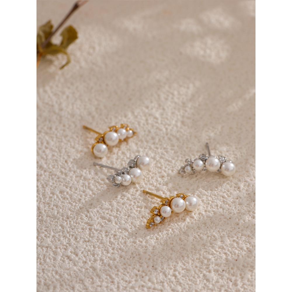 Eetit Корейский стиль шикарные искусственные жемчужины кубический цирконий серьги-гвоздики мода нержавеющая сталь изысканные универсальные повседневные украшения