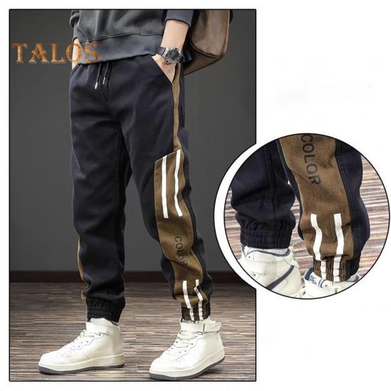 Весна Осень Мужские брюки-карго Свободные эластичные на талии с завязками Карманы Контрастные цветные пэчворк Спортивные брюки Повседневная одежда Шаровары