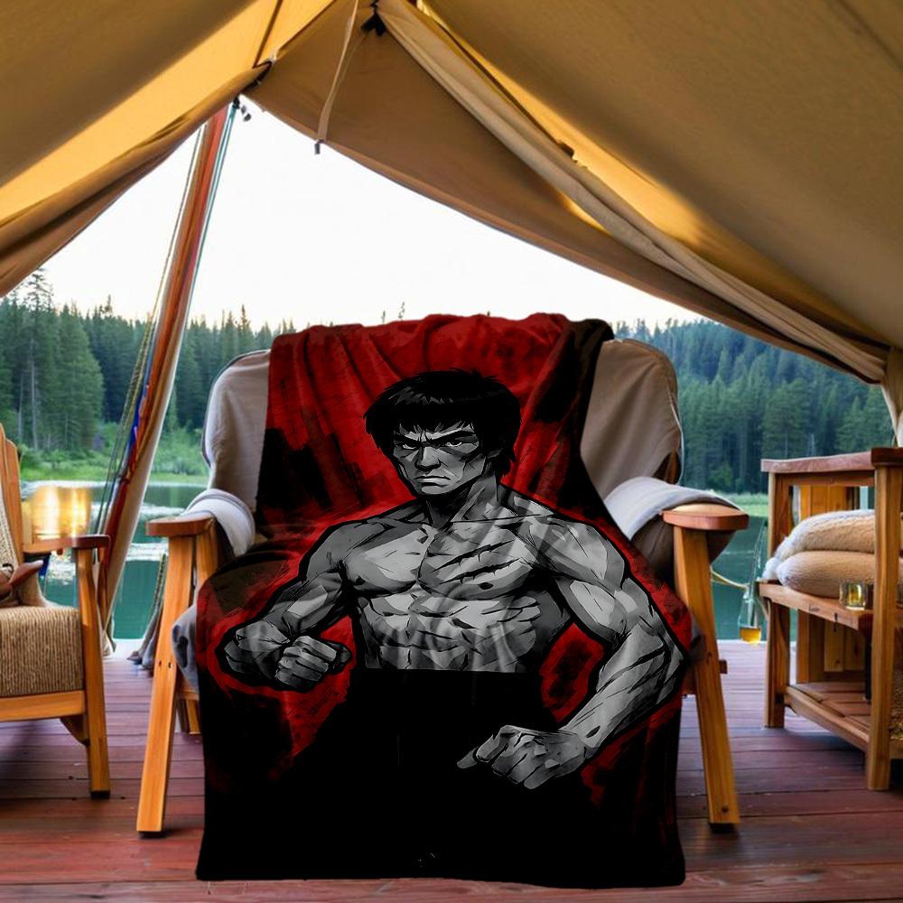 1PC Martial_Artist Bruce_Lee Outdoor Blanket Lightweight Flannel, Soft & Warm, All-Season Use for Sofa, Outdoor, Camping, Living Room, Office07