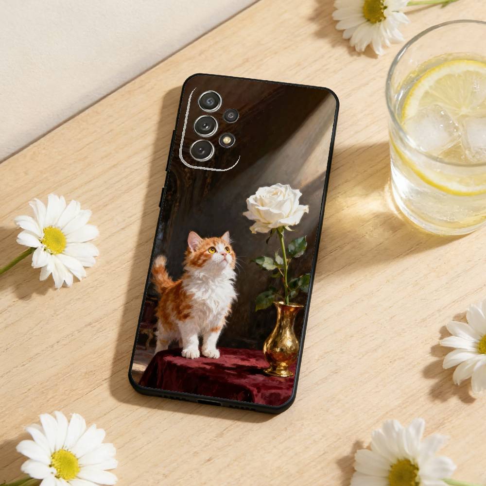 Художественная Масляная Живопись Кот Чехол для Телефона Для Samsung S26,S25,S24,S21,S22,S23,S30,Ultra,S20,Plus,Мягкий Силиконовый Черный Чехол