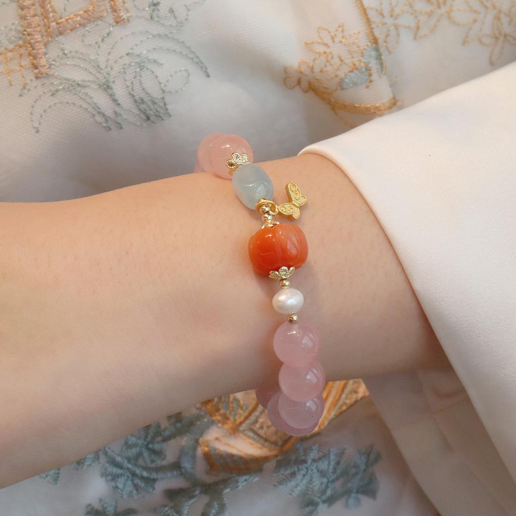 Natural Pink Quartz Crystal Bracelet for Women,fashion Design Amethyst Bracelet Powder Crystal Beaded Jewelry