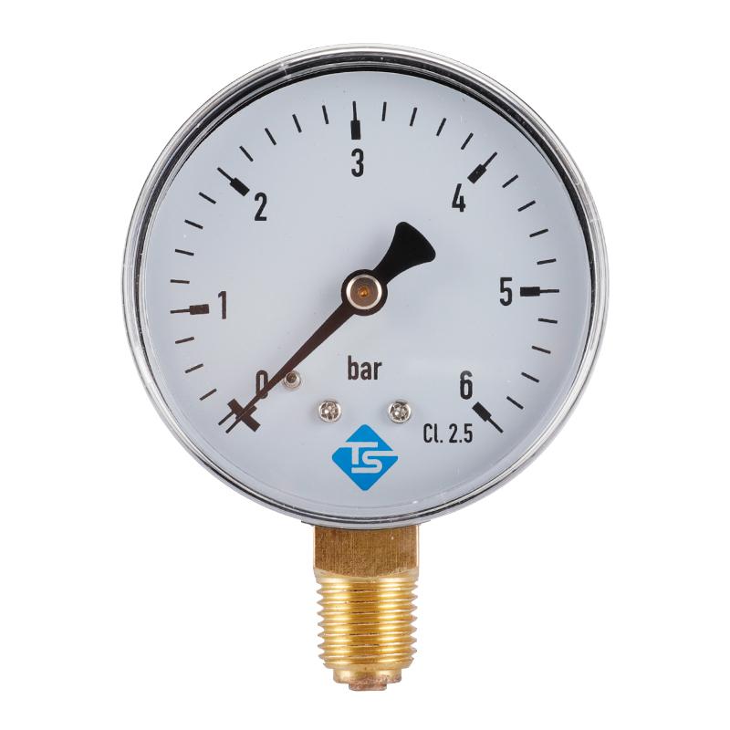 TS-60-6 60mm Large Dial Pressure Gauge 0-6 Bar Water/Gas/Air Pressure Gauge Compressor 1/4'' NPT Bottom Mount