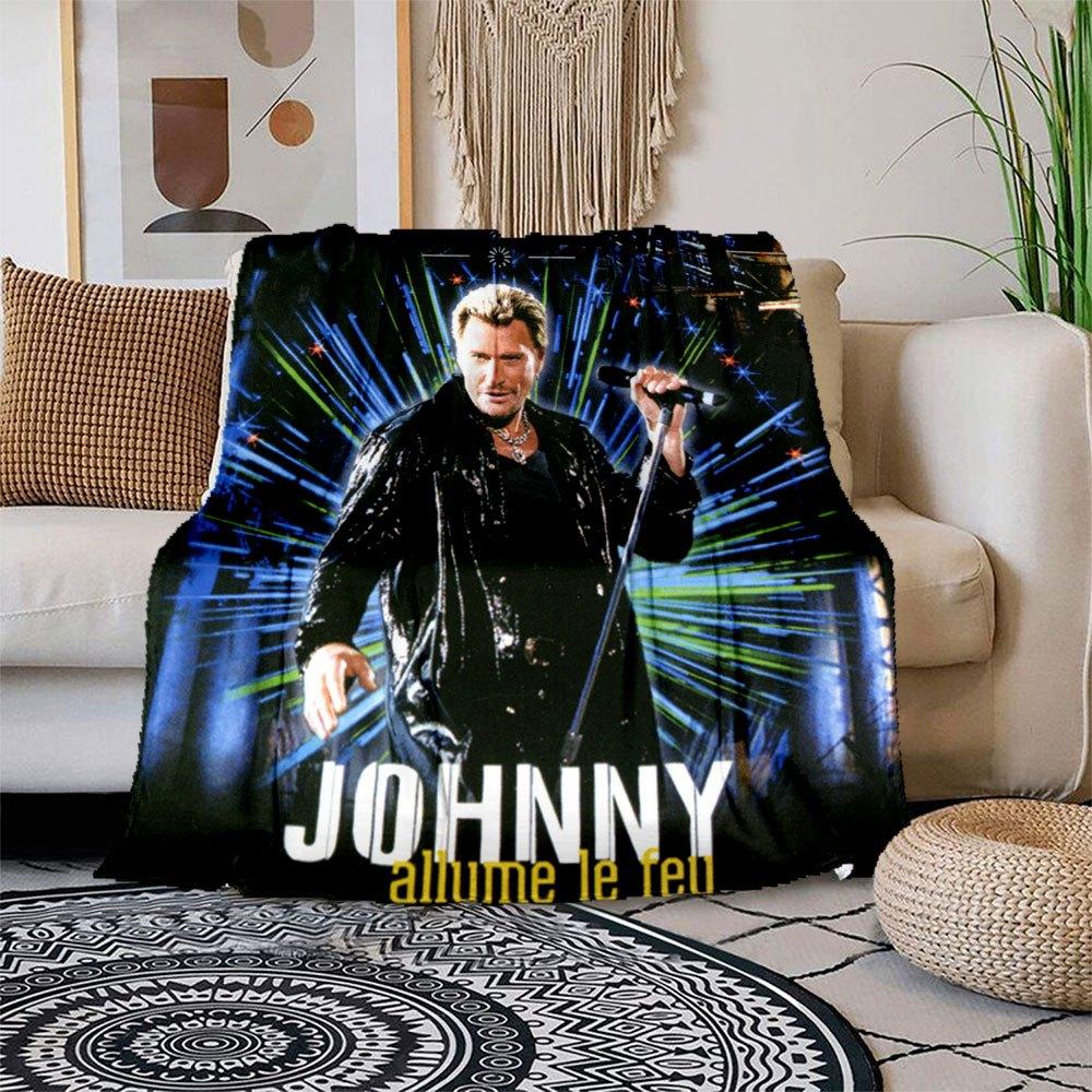 Johnny Hallyday - Allume Le Feu PosterBlanket Flannel Throw Blanket for Sofa, Bed, Travel, Camping, Office, Couch, Chair, And Bed Gift for C