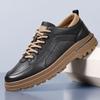 2024 Autumn and Winter New Men's Business Casual Leather Shoes Men's Round Head Lace-up Platform Men's Shoes Outdoor Trendy Shoes Men's 6668