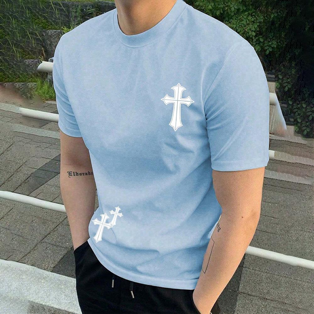 Футболка с графическим принтом в стиле хип-хоп с крестом 2024 года, свободные футболки с коротким рукавом и круглым вырезом, новая повседневная мужская одежда