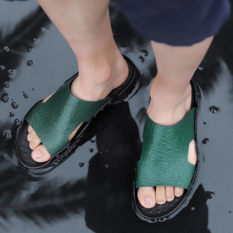 Мужские сандалии, летние мужские тапочки из крокодиловой кожи с массажными частицами большого размера