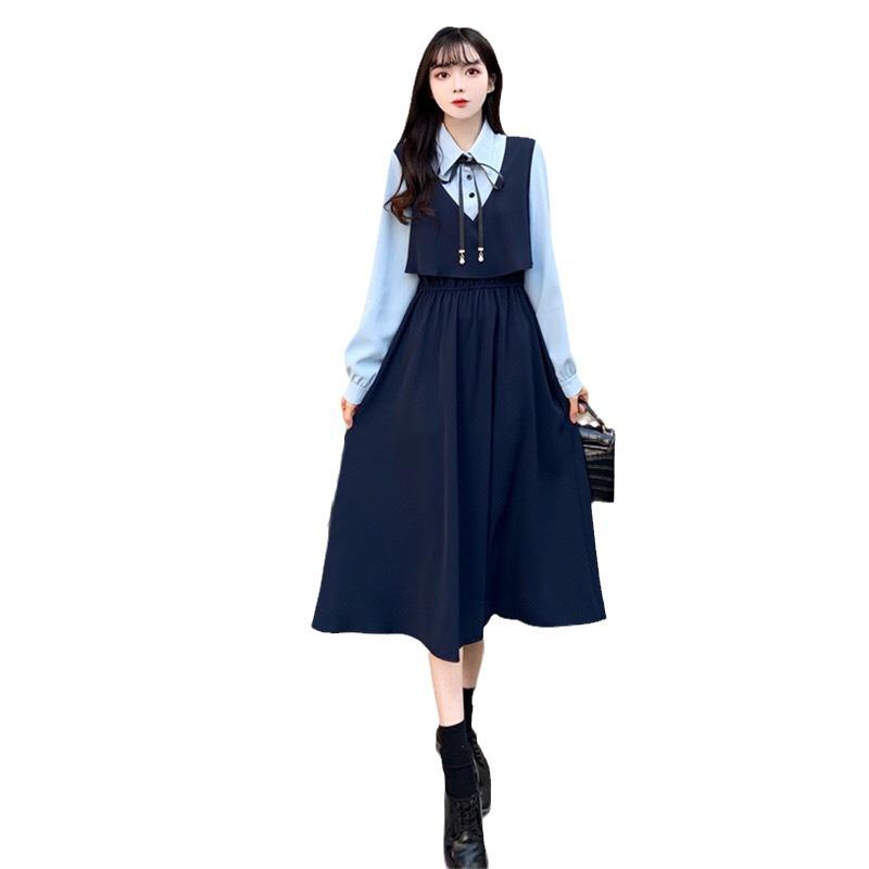 Plus-Size Women's Autumn Slimming Retro Two-Piece Dress