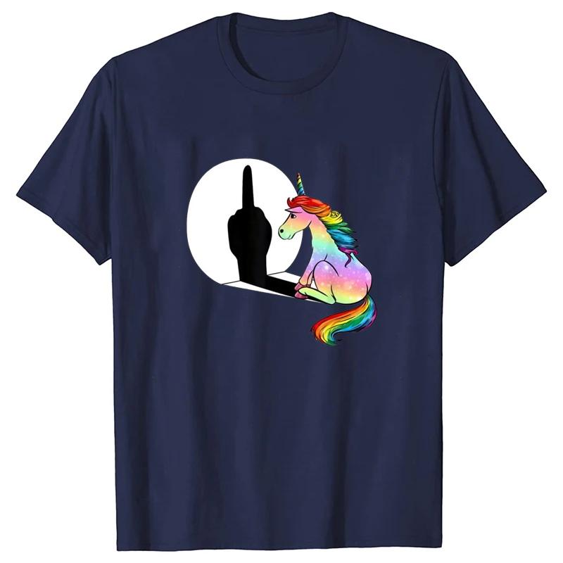 Unicorn Middle Finger T Shirt Women Mens T-Shirt Streetwear Tshirts Anime Clothes Four Seasons