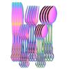 20Pcs/Set High Quality Stainless Steel Silverware Cutlery Set Knife Fork Dessert Spoon Dinnerware Rainbow Gold Flatware Set For Family