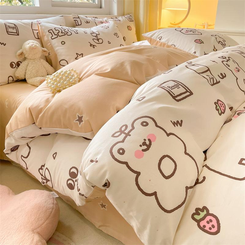 Комплект постельного белья из четырех предметов, пододеяльник из чистого хлопка с цветочным рисунком, простыня для спальни из трех предметов