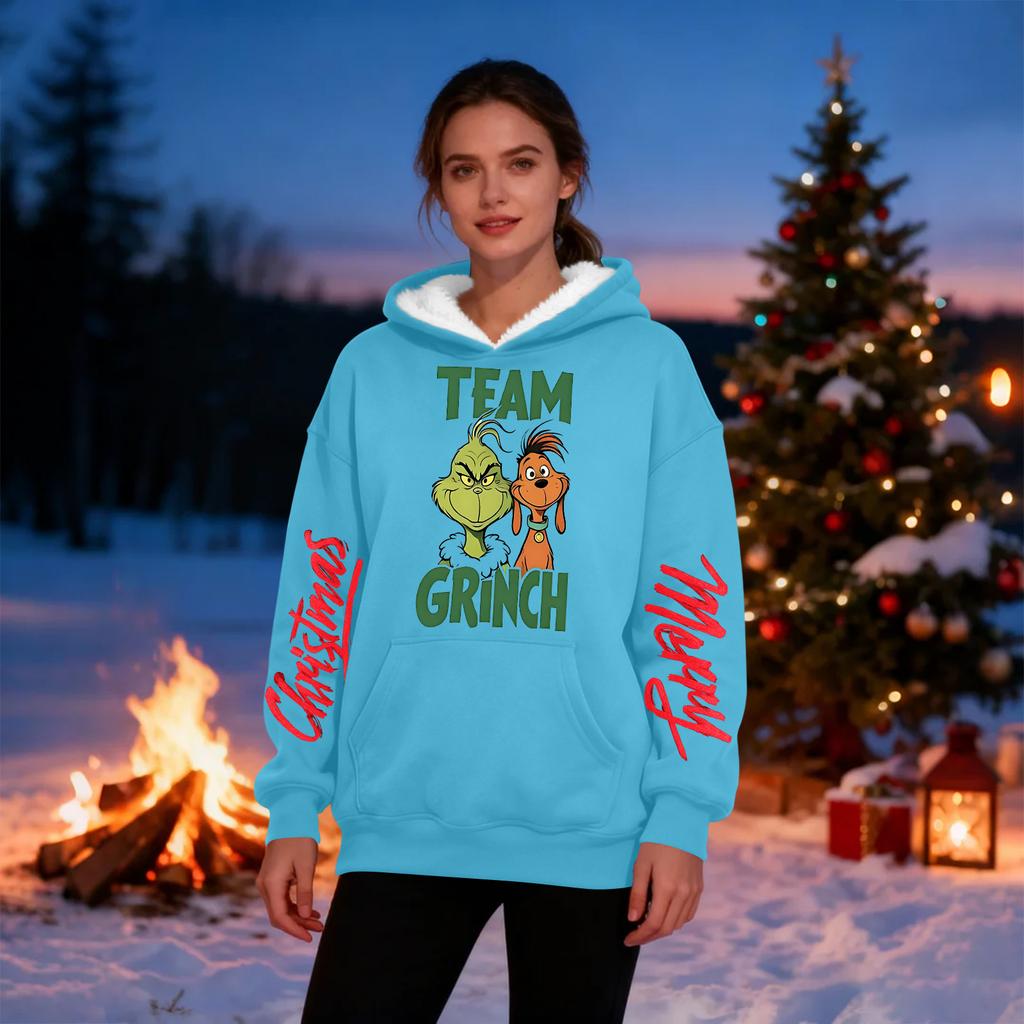 Women's Casual Fashion Plus Velvet Thickened Christmas Print Hooded Sweatshirt