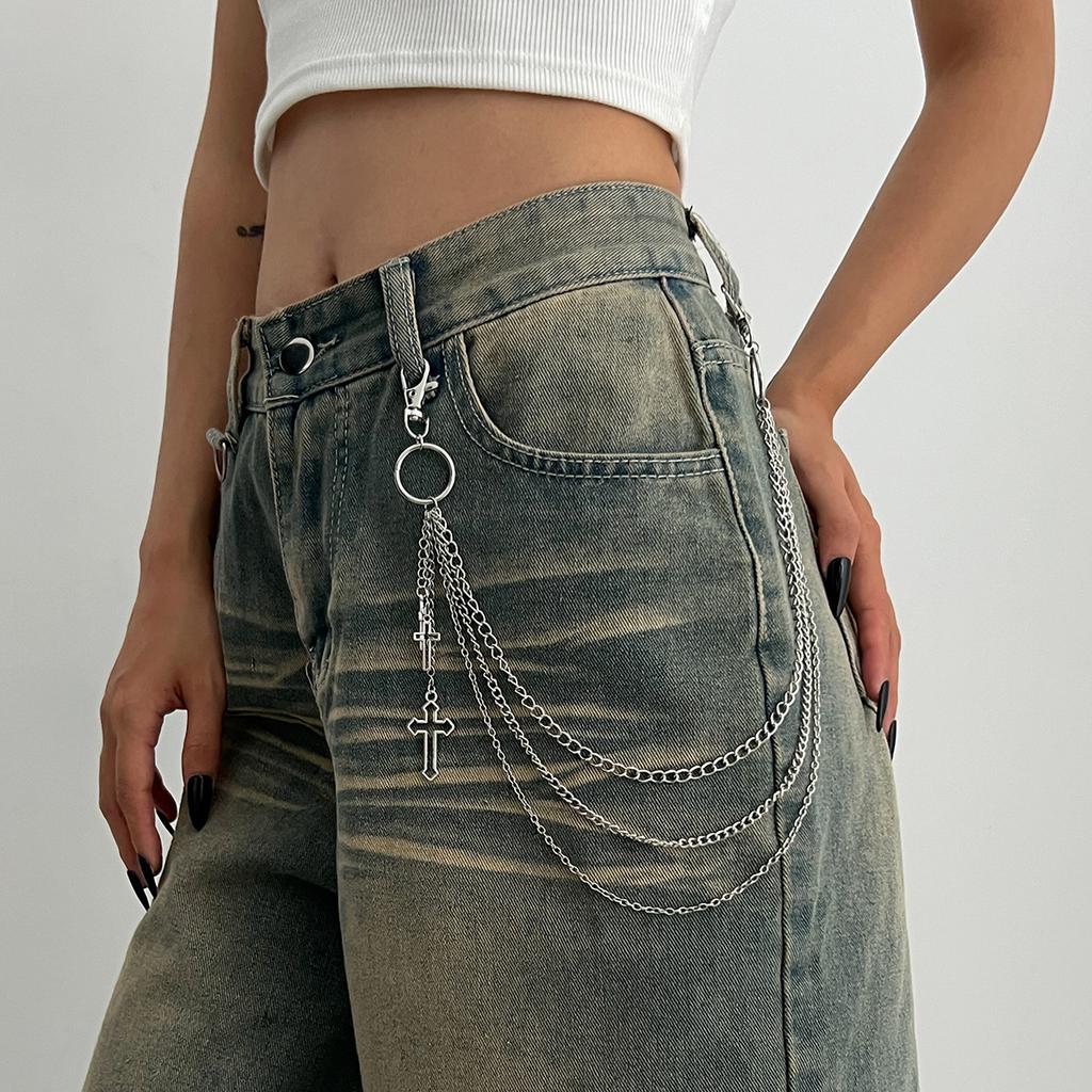 Hip Hop Punk Thorn Chain Jeans Chain Personalized Metal Cross Pendant Waist Chain Pendant