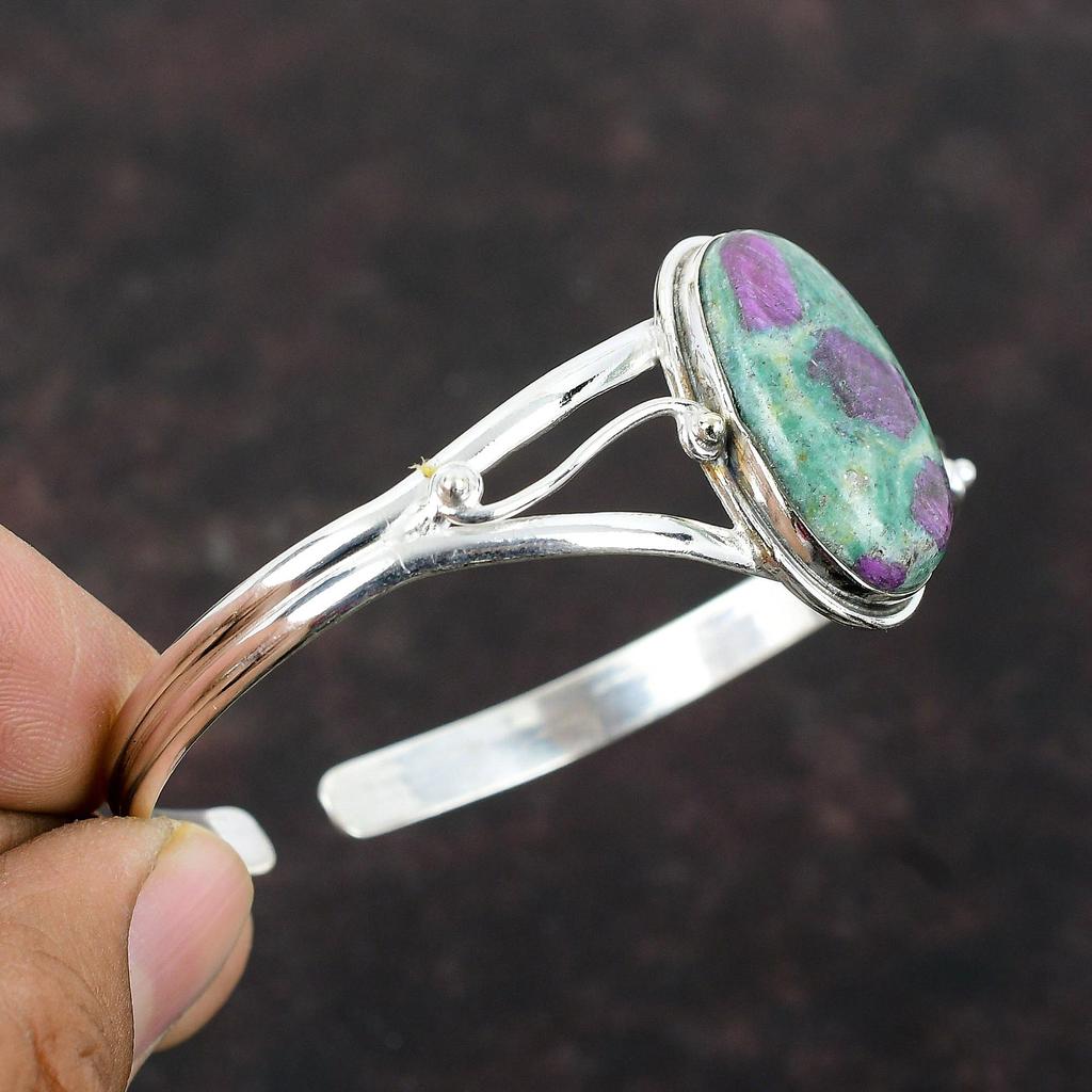 Ruby Fuchsite Cuff Bracelet Genuine Gemstone Bangle Dainty Jewelry 925 Sterling Silver Bangle Handmade Adjustable Cuff Bracelet Gift For Him