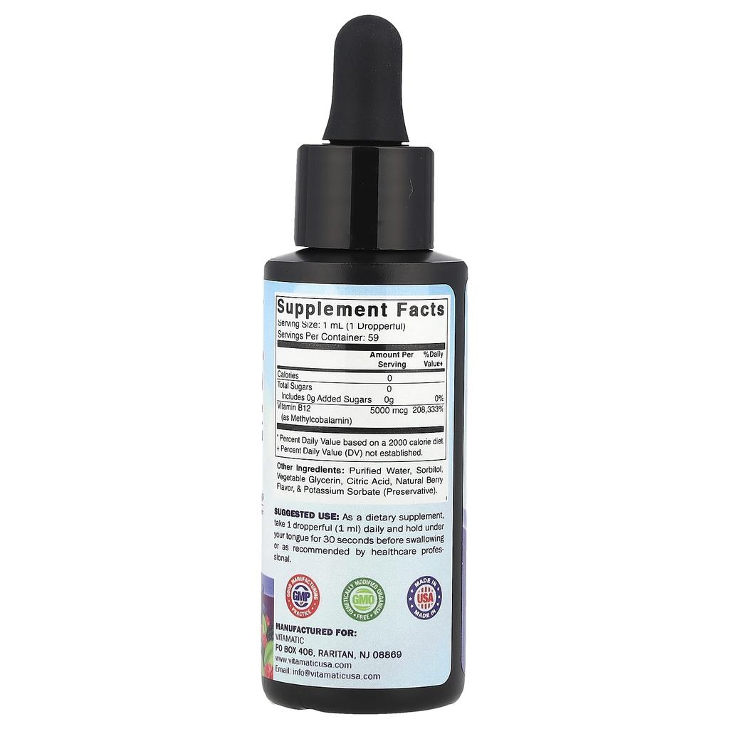 Метилкобаламин B12, Натуральная ягода, 5000 мкг, 59 мл(2 жидких унции)