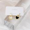 Asymmetric Double Round Stud Earrings  For Women Crystal Black Red Enamel Hollow Geometric Zircon Party Girl's Earrings