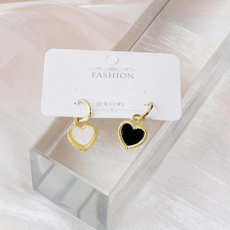 Asymmetric Double Round Stud Earrings  For Women Crystal Black Red Enamel Hollow Geometric Zircon Party Girl's Earrings