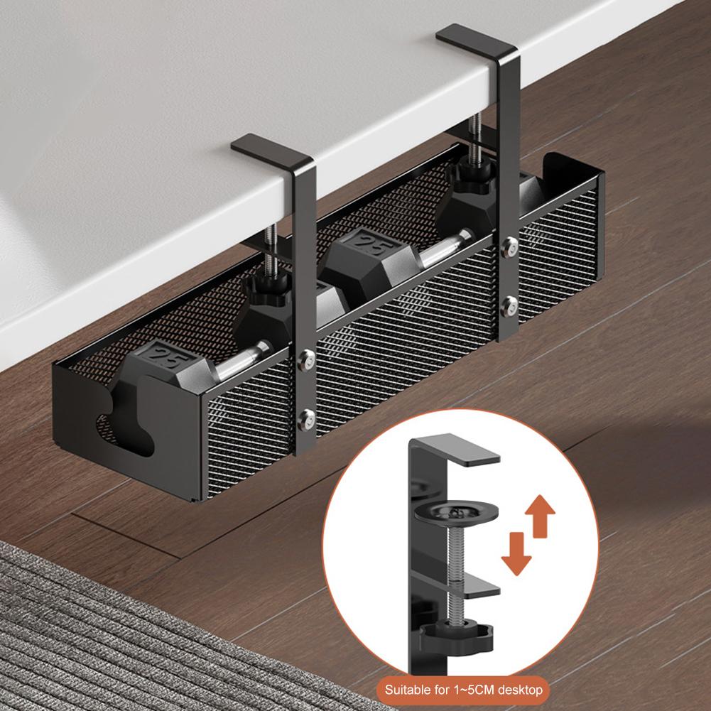 Under Desk Clamp Mounted Cord Organizer No Drill Wire Management Holder Mesh Cable Basket for Managing Cables Power Strips