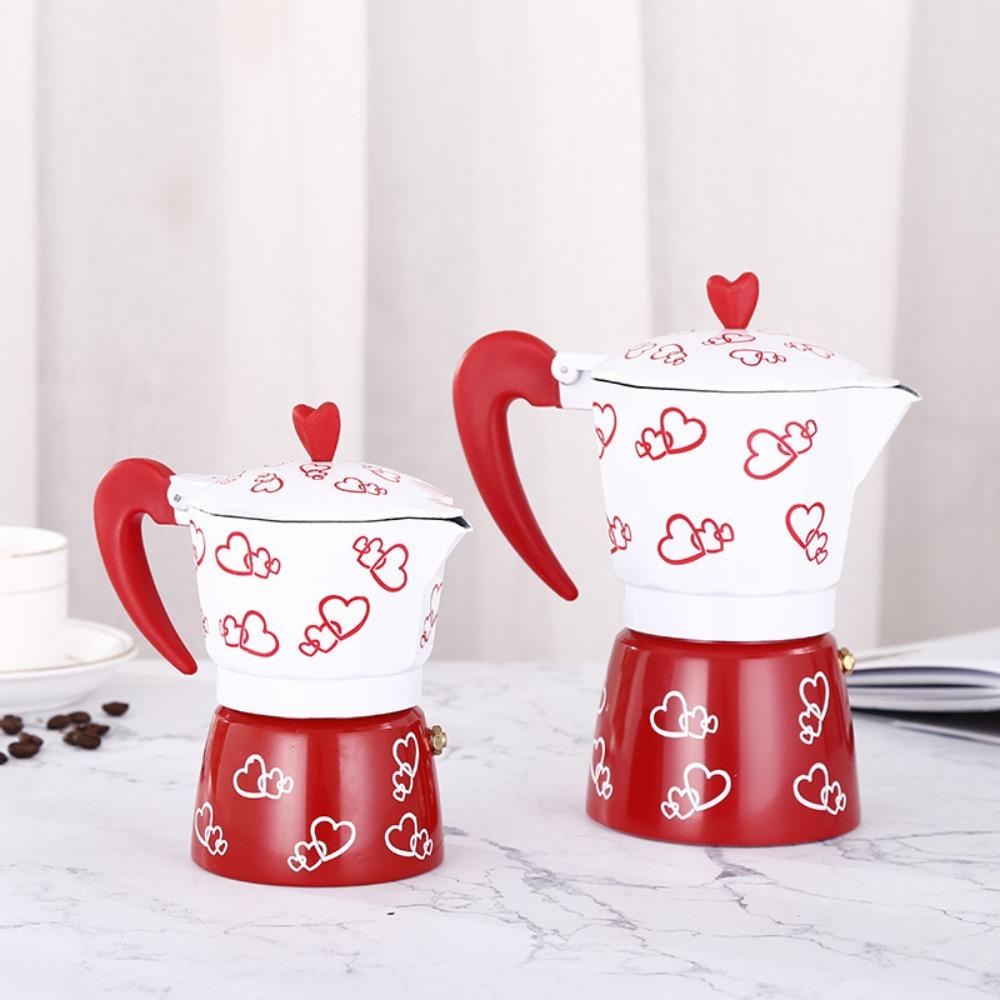 Octagonal Aluminum Mocha Pot Heart Pattern Coffee Maker Pot Household Espresso Coffee Kettle  Gift