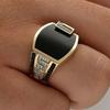 Classic Gold Color Metal Men's Ring with Inlaid Black Stone, Punk Style, Suitable for Engagement, Wedding, Luxury Jewelry