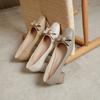 New Square Head Medium Heel Single Shoes Women's Thick Heel High Heels Temperament Soft Leather Fashion Bow Women's Shoes