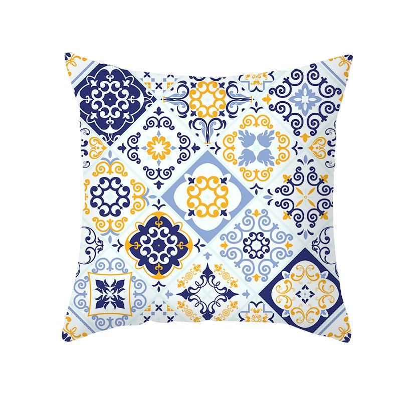 Этнический стиль Чехол на подушку для дивана Синий с принтом Персиковая кожа Чехол на подушку Офисная подушка