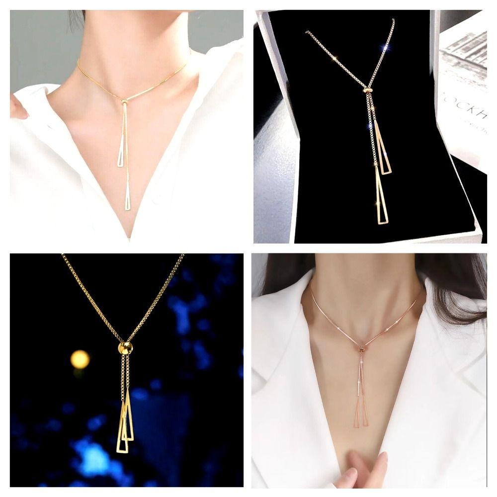 Long Chain Bar Pendant Triangle Tassel Necklace Chic Clavicle Chain New Neck Choker
