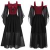 Girls Halloween Medieval Renaissance Gothic Dress Cold Shoulder Butterfly Sleeve Lace Up Witch Dress Cosplay Dress