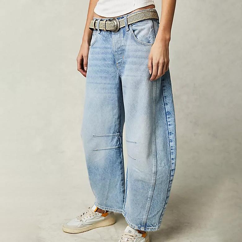 Long Pants Casual Fashion Solid Colour Loose Mid Waist Straight Women's Jeans