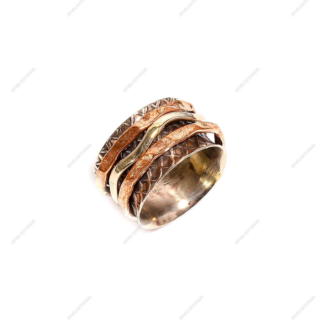 Triple Tone Spinner Silver Ring Handmade Ring Gemstone Ring Statement Ring Boho Silver Ring