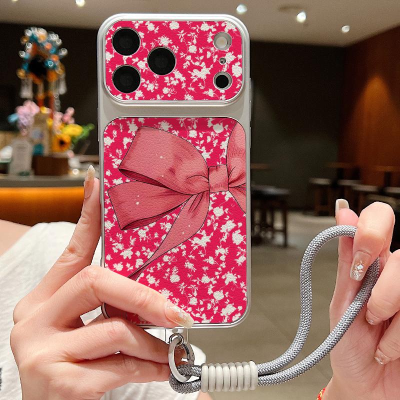 Милый мультяшный принт с бантами Кожаный чехол-шнурок для iPhone 18 Pro Max 17 16 15 14 13 Pro Max Роскошный гибридный чехол из ТПУ+ПУ Противоскользящий мягкий чехол для телефона