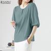 ZANZEA Womens Half Sleeve Round Neck Loose Blouse