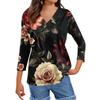 Women's Tops Three-quarter Sleeve Shirt V-neck Loose Casual Shirt Floral Print T-shirt