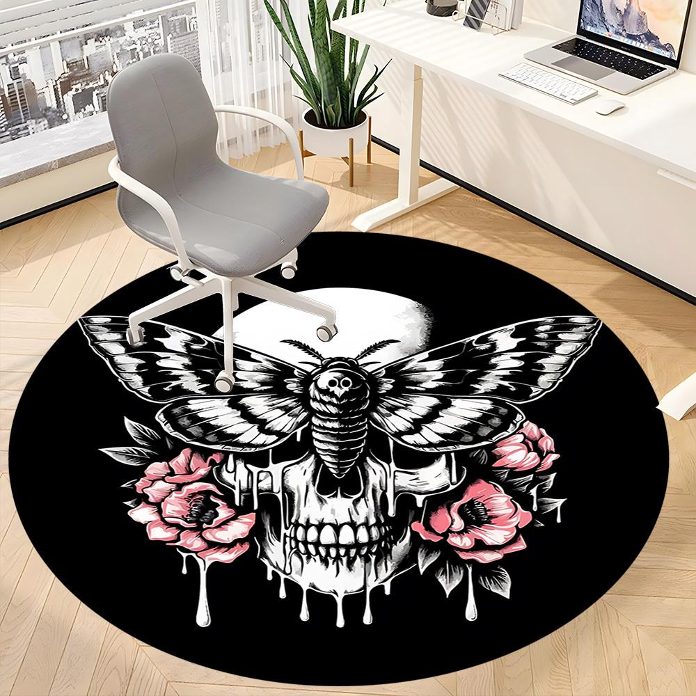 1pc Gothic Skull Butterfly Chair Carpet for Office, Round Non Slip Durable Large Size Office Carpet, Suitable for Office