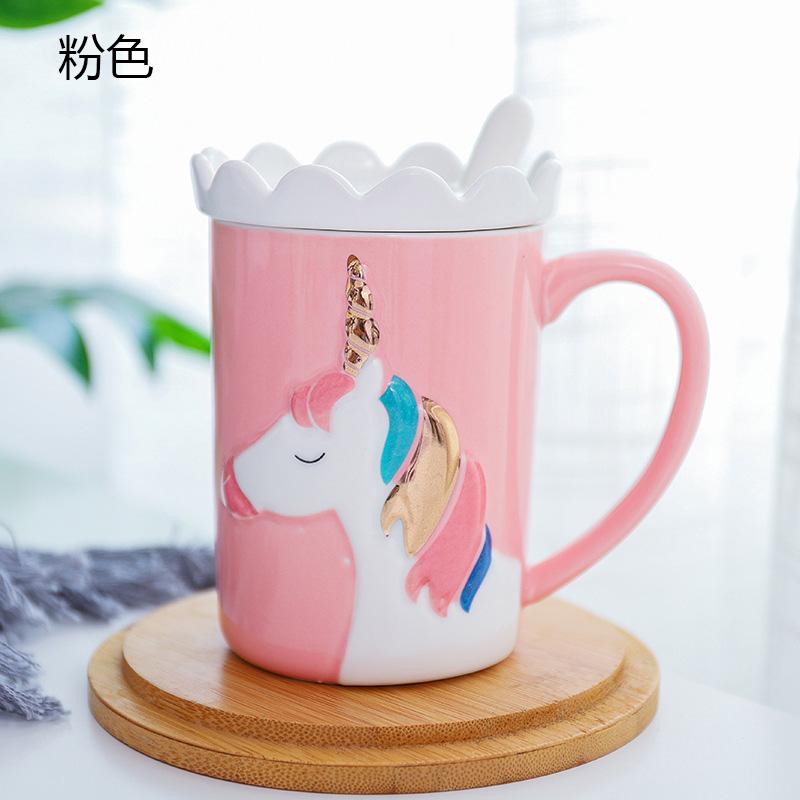 YOMDID Creative Unicorn Coffee Mug Practical Ceramic Cup Milk Coffee Tea Drinking Cups With Spoon And Crown Lid Drinkware 350ml