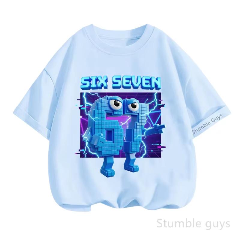 Kids Boys Cartoon Number 67 Graphic TShirt Soft Cotton Crew Neck Tee Casual Summer Wear for Daily Schooldf0010