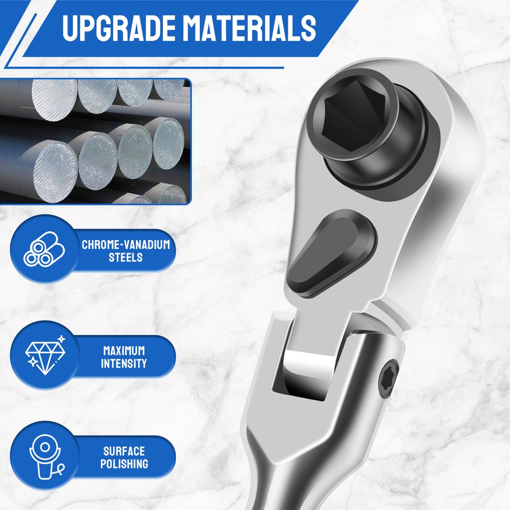 Mini Ratchet Wrench Set Chrome Vanadium Steel 2 in 1 Flex Head Ratchet Wrench Reversible 1/4 Inch Drive Ratchet and Bit Driver