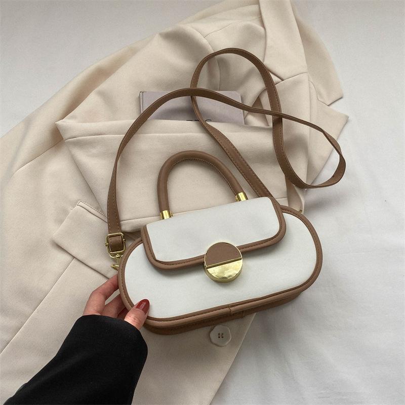 New Contrasting Color Handbag Women's Bag 2025 New Fashion Retro Saddle Bag Versatile Casual Shoulder Messenger Bag Bag