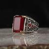 Vintage Men Ring with Red Zircon Stone Made In Turkey Celtic Handmade Ring