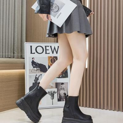 Мода 11 см Микрофибра Кожа Женские Вулканизированные Увеличенные Повседневные Ботильоны на Платформе и Танкетке на Высоком Каблуке Белая Обувь Обувь на Молнии